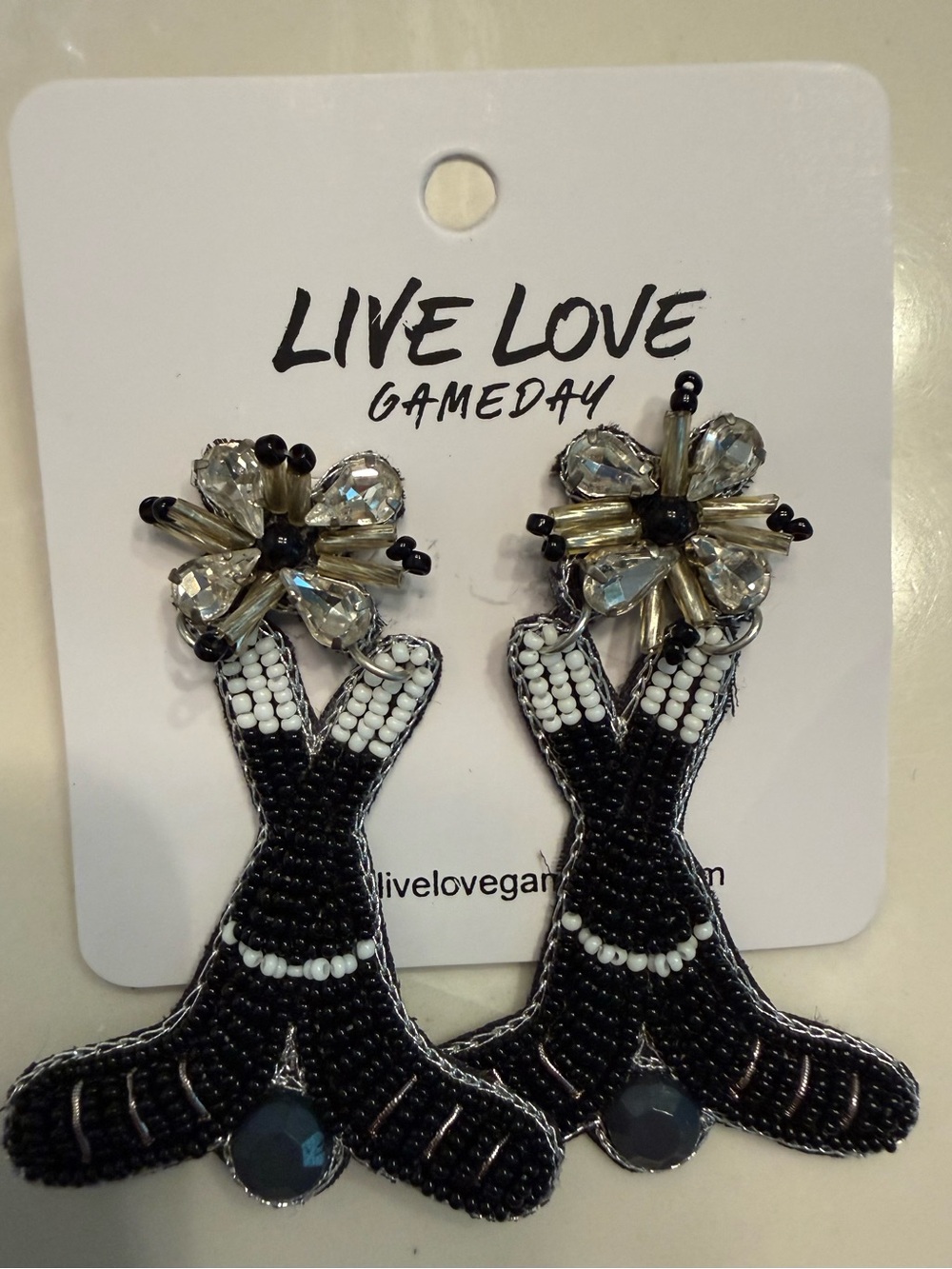 Black & White Beaded Hockey Earrings